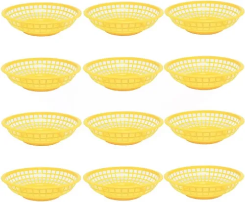 Miniatura 5 de TrueCraftware - Cestas redondas de comida rápida de 8 x 2 pulgadas, juego de 12 bandejas para servir alimentos, cestas clásicas para sándwiches
