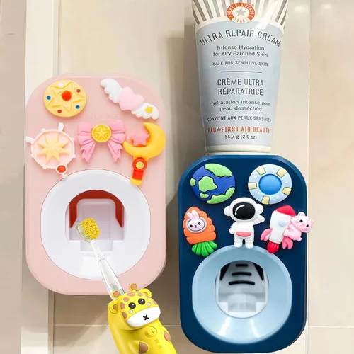Miniatura 10 de Dispensador automático de pasta de dientes y soportes para pasta de dientes y taza montada en pared, juego de 3 piezas, montado en pared para baño