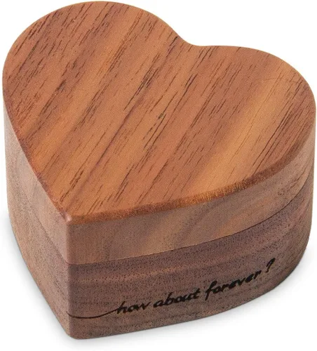 Miniatura 4 de Caja de anillo de compromiso delgada de madera en forma de corazón para propuesta, ceremonia de boda, regalo de cumpleaños