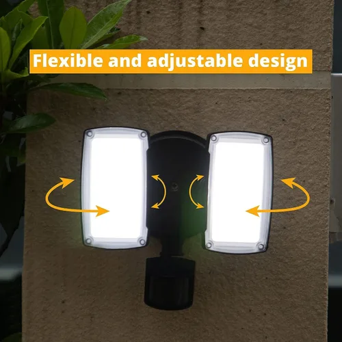 Miniatura 5 de UME - Luz LED de 19 W con sensor de movimiento para inundación al aire libre, 2 cabezales ajustables, 2000 lm, 5000 K, impermeable IP65, luz de Negro