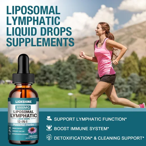 Miniatura 4 de 1 paquete de gotas de drenaje linfático liposomal de 3000 mg, 12 en 1 suplementos de drenaje linfático orgánico con bayas de saúco, raíz de bardana