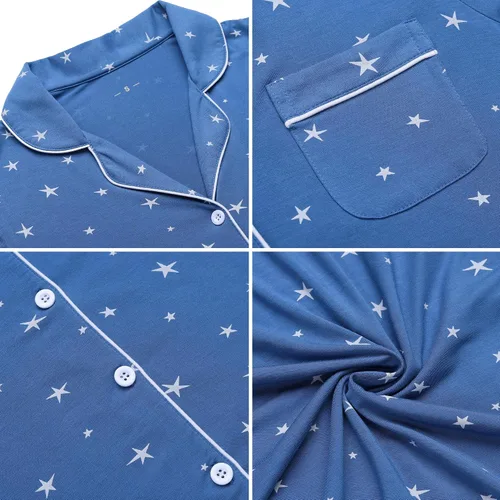 Miniatura 98 de Samring Camisón de pijama para mujer, manga corta/larga, con botones, camisón para dormir, camisón para novio, talla XXL