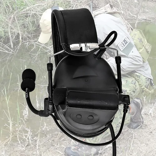 Miniatura 3 de Auriculares tácticos Hearangel, reducción de ruido con captación de sonido y PTT Ken de 2 pines para actividades de airsoft Negro