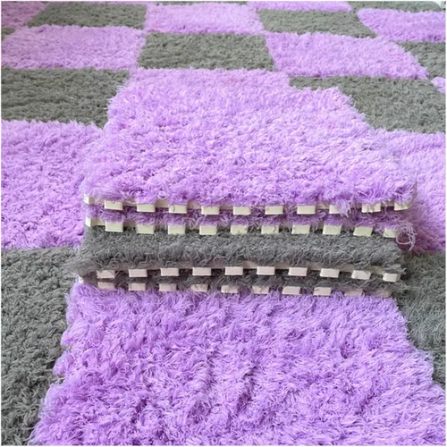 Miniatura 11 de Tapete de espuma de felpa gruesa que se entrelaza, 24 piezas de 12 x 12 pulgadas, tapete cuadrado esponjoso de espuma de rompecabezas con bordes