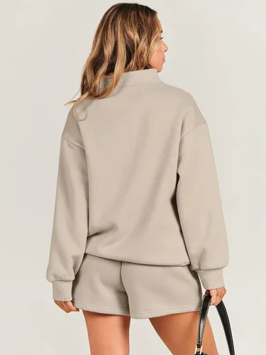 Miniatura 5 de ANRABESS Conjunto de 2 piezas para mujer, sudadera y pantalones cortos, de gran tamaño, casual, conjunto de sudadera para descansar, conjunto