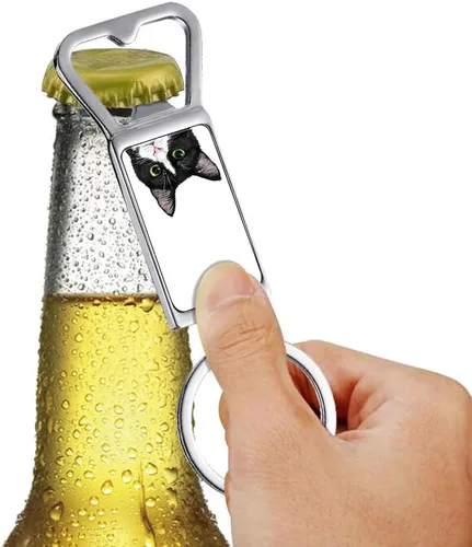 Miniatura 3 de WIRESTER Llavero de metal para abrebotellas, abrebotellas de cerveza, llavero para cocina, bar, restaurante, fácil de llevar, gato negro Bombay