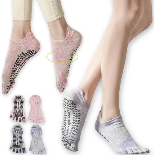 Miniatura 8 de CHUNFO Calcetines de agarre para mujer, calcetines de yoga para pilates, antideslizantes, teñido anudado, coloridos, de algodón, de compresión