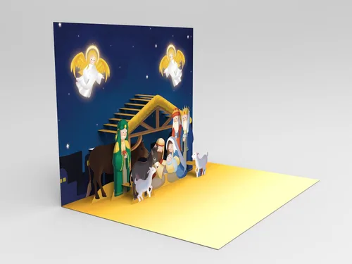 Miniatura 6 de Tarjeta de Navidad religiosa desplegable con luz y música, tarjeta de felicitación abierta Reproduce instantáneamente la canción clásica: Joy to the