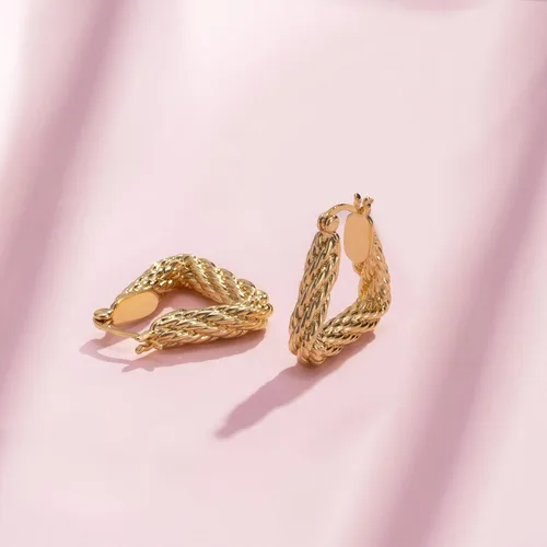Miniatura 4 de Anten Pink Aretes de aro de oro para mujer, de triángulo, hipoalergénicos, chapados en oro de 18 quilates, aretes de diseño de moda 2023
