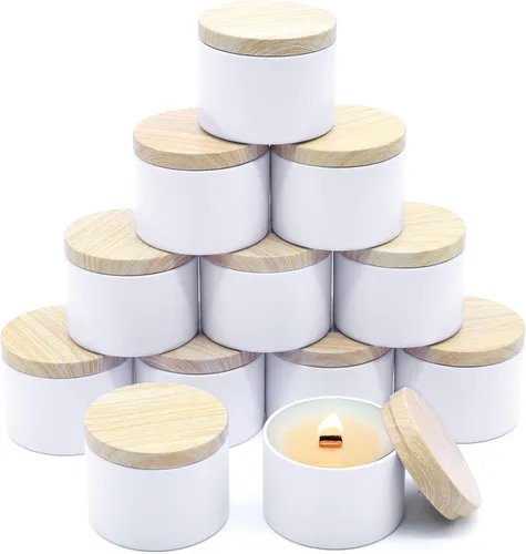 Miniatura 17 de Paquete de 12 tarros de velas, latas de velas de 8 onzas con tapas, tarros de velas de metal vacíos para hacer velas a granel, color negro Negro