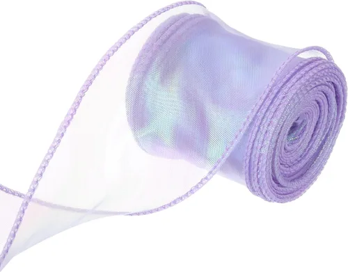 Miniatura 26 de MECCANIXITY - Cinta de organza con cable de 1 1/2" de ancho, brillante, transparente, con brillo irisado en tonos pastel, cinta de gasa para Beige