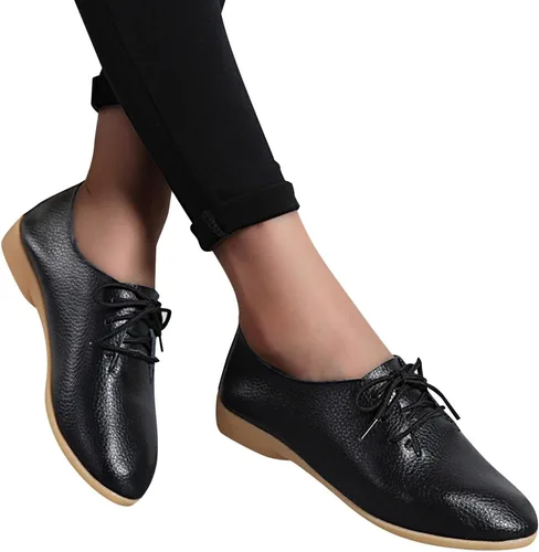 Zapatos deportivos de moda para mujer, zapatos casuales de cuero con cordones, puntera puntiaguda, tacón bajo, mocasines ligeros, cómodos, para