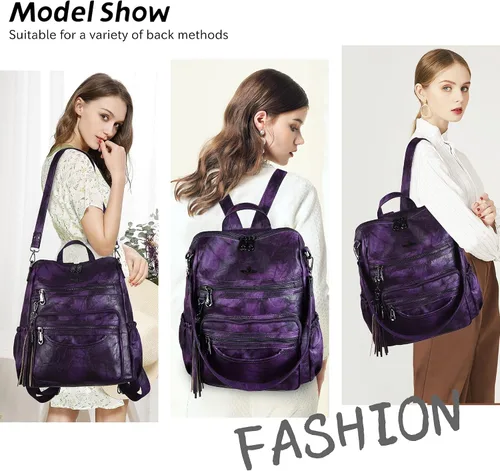 Miniatura 53 de Bolsos mochila monedero de piel sintética para mujer, bolsas con zíper, mochilas de hombro casuales