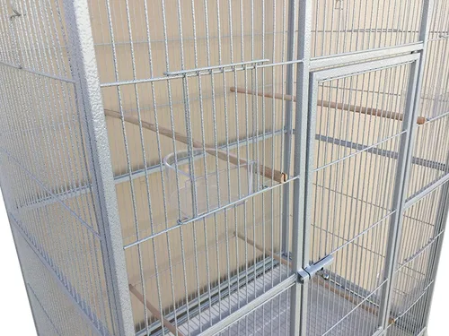 Miniatura 4 de Gran jaula doble con divisor central para pájaros, casa del árbol, jaula de vuelo para loros, rejilla para cría, comedero, puertas laterales