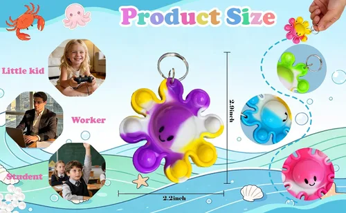 Miniatura 4 de Paquete de 24 llaveros de pulpo a granel para ansiedad a granel para adolescentes y niños, suministros de fiesta de cumpleaños, regalos de aula