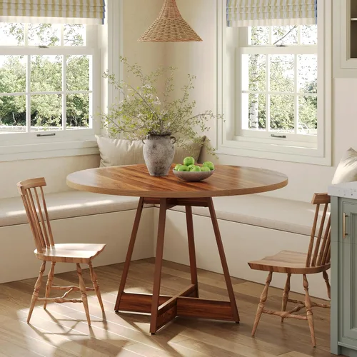 Miniatura 4 de LITTLE TREE Mesa de comedor redonda de 39 pulgadas para 2-4, mesa de cocina circular de granja para comedor, mesa de comedor de madera con pedestal