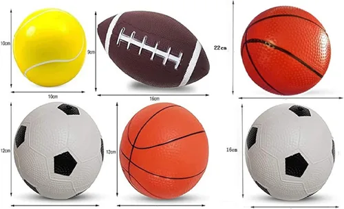 Miniatura 3 de Juego de pelotas deportivas suaves para niños, varios tamaños de pelota de fútbol, baloncesto, fútbol, pelota de tenis, voleibol con bomba de mano 6