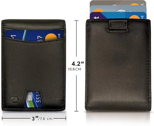 Miniatura 5 de Bryker Hyde Cartera de cuero delgada plegable con bloqueo RFID para hombres, bolsillo frontal, bolsillo para facturarecibo, Negro y naranja