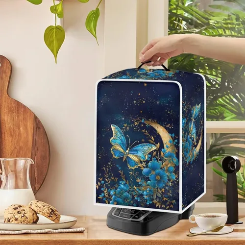 Miniatura 4 de DISNIMO Cubierta antipolvo para cafetera de mariposa azul, fundas para máquina de hacer café de cocina con mango superior, cubierta