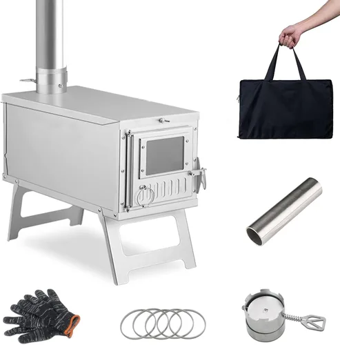 Estufa de campamento portátil para camping, pesca en hielo, cocina, senderismo, viajes, estufa de leña portátil con chimeneas de 8.2 pies