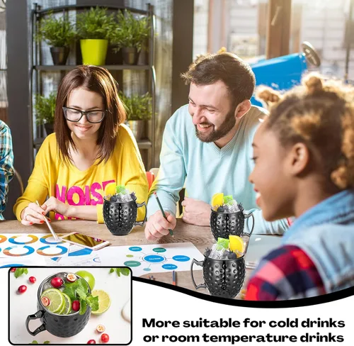 Miniatura 8 de Hoolerry 12 tazas Moscow Mule de acero inoxidable negro a granel Moscú chapado en cobre tazas con asa de 12 onzas con acabado martillado taza