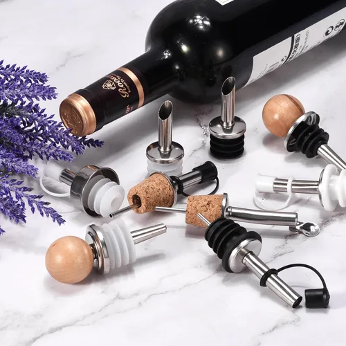 Miniatura 4 de uxcell Vertedores de botellas de acero inoxidable, 4 boquillas de aceite de oliva abatibles automáticamente, vertedores de vino, boquillas