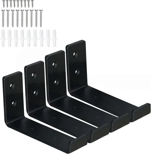 HEART ART Soporte de estante negro de 6 pulgadas, paquete de 4 soportes de estante de metal J resistentes, 6.3" L×4.8" H×1.2" W