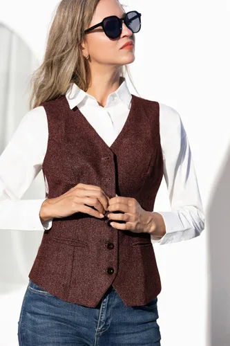 Miniatura 15 de KANCY KOLE Chaleco vintage para mujer, totalmente forrado, formal, de negocios, con botones, chaleco steampunk