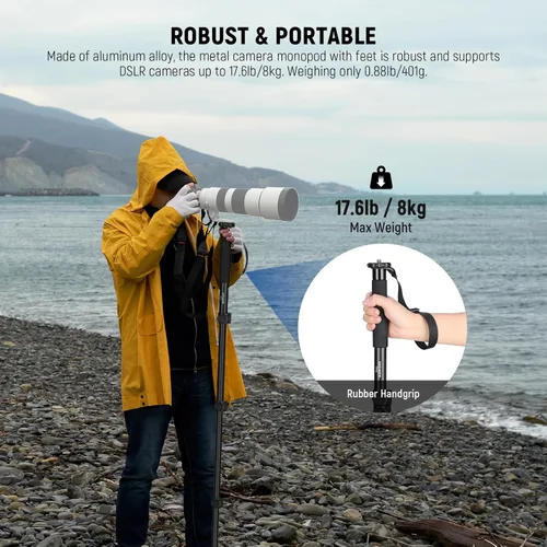 Miniatura 2 de NEEWER Soporte monopie para cámara de 61 pulgadas/61.0 in, poste monopie portátil de video de viaje de aleación de aluminio con adaptador