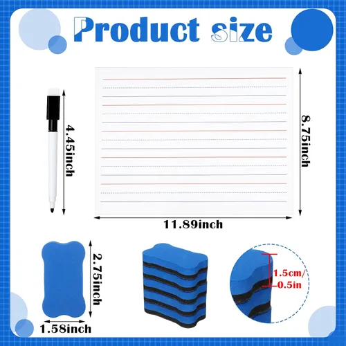 Miniatura 2 de Seajan Paquete de 12 pizarras blancas magnéticas pequeñas de 9 x 12 pulgadas, incluye 12 mini pizarra magnética de doble cara, 12 borradores secos