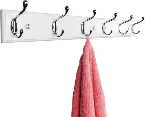 Miniatura 16 de Perchero de pared con 5 ganchos plateados de madera, 17.3’’, Ganchos resistentes para colgar ropa, sombrero, mochila, etc., Gran decoración moderna