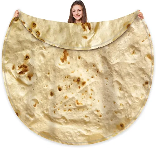 HDFK Manta de Tortilla para Niños, Forro Polar de Comida Realista Tamaño Adulto, Queso de Taco Amarillo, Mantas Esponjosas, Franela Redonda, Regalo