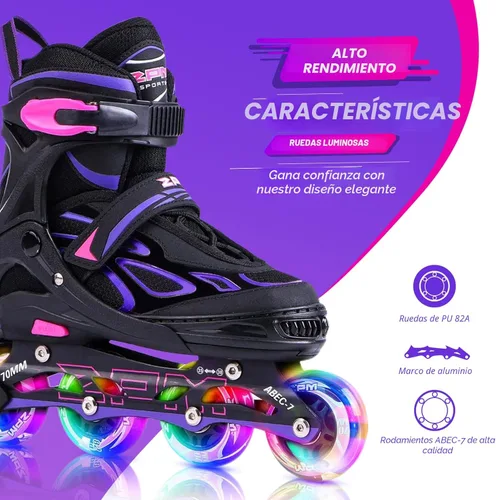 Miniatura 2 de 2PM SPORTS Vinal - Patines en línea ajustables intermitentes para niñas, todas las ruedas se iluminan, divertidos patines iluminadores para niños