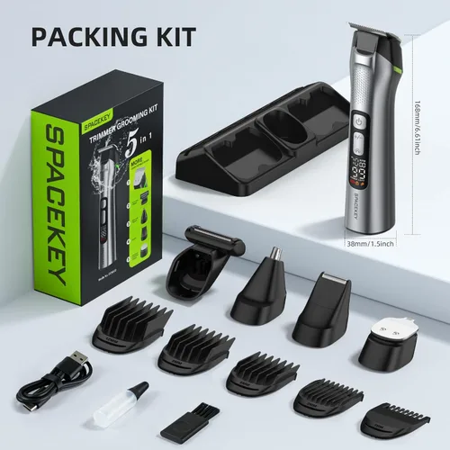 Miniatura 9 de Cortadora de barba para hombres, todo en uno, kit de aseo para hombres, cortadora de pelo inalámbrica con hoja de acero inoxidable, tiempo