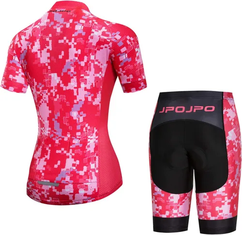 Miniatura 121 de Camiseta de ciclismo para mujer, manga corta y pantalones cortos de ciclismo acolchados para verano
