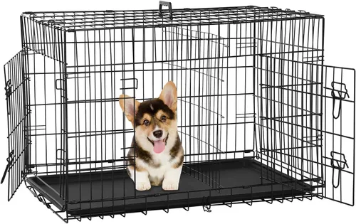 Miniatura 8 de Jaula negra para perros de 42 pulgadas, grande, XXL, plegable para perros grandes, jaulas de alambre de metal, jaula de segregación de animales