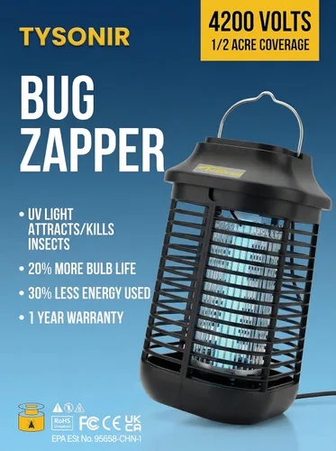 Miniatura 11 de Bug Zapper 4200 V para exteriores e interiores, cable de alimentación de 9.84 pies con interruptor, exterminadores eléctricos impermeables