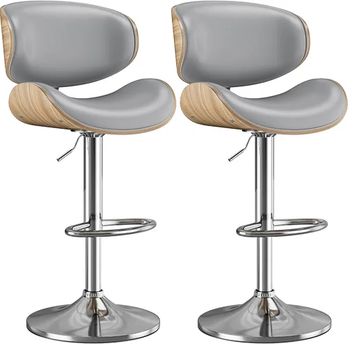 Miniatura 33 de Taburetes de bar, taburetes de bar giratorios ajustables para isla de cocina, sillas de barra de cuero moderno de mediados de siglo de altura