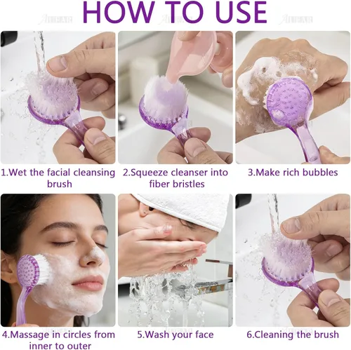 Miniatura 5 de AUEAR, Paquete de 4 cepillos faciales para limpieza y limpieza facial con tapa para mujeres y niñas, lavado y masaje de maquillaje