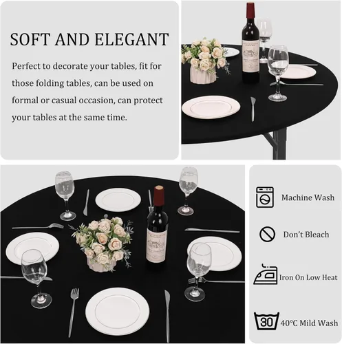 Miniatura 3 de Mantel redondo de elastano para mesa, 4 piezas, elástico, ajustable, lavable, protector de mesa para interiores y exteriores (negro)