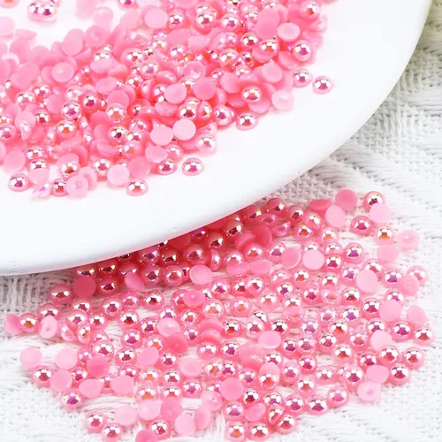 Miniatura 12 de 1500 PIEZAS 4mm Perlas Blancas de Media Parte Plana para Manualidades Joyería Álbum de Recortes Decoración de Uñas, Perlas de Parte Plana para Blanco