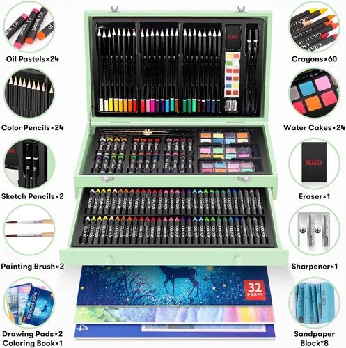 Miniatura 3 de iBayam Suministros de arte, paquete de 150 piezas de arte de madera de lujo, kit de pintura para manualidades, 1 libro para colorear, 2 blocs