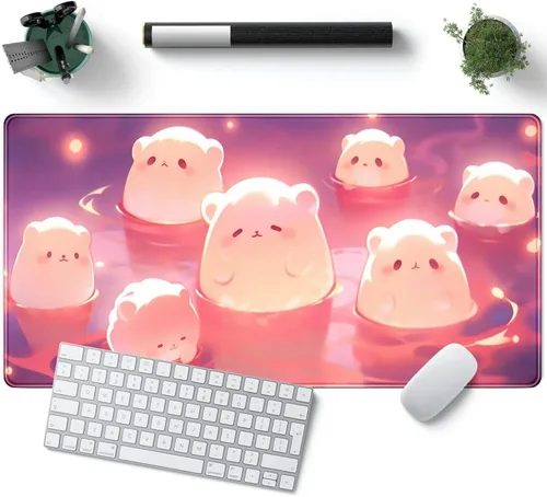 Miniatura 26 de Tapete de Escritorio Verde XL Gato Lindo Planta Genial Almohadilla de Escritorio Tapete de Teclado Kawaii Gato Negro Flor Mousepad Tapete de B-cat
