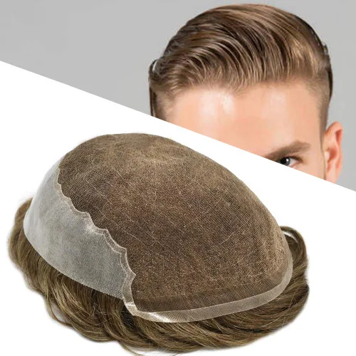 Miniatura 43 de Toupee - Sistemas de reemplazo de cabello para hombre, encaje frontal suizo, nudo blanqueado, pieza de cabello humano natural 1# negro azabache, 8 x