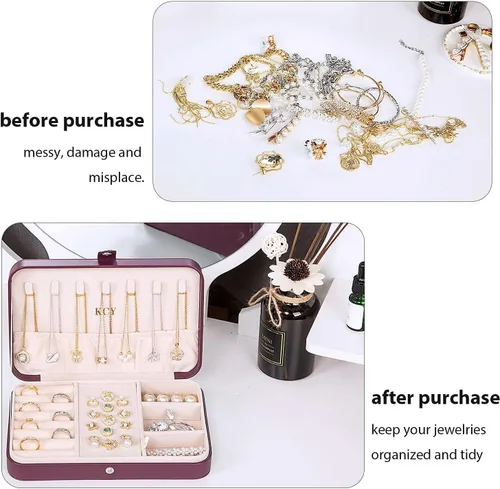 Miniatura 6 de KCY Joyero para mujeres y niñas, estuche organizador de joyas de viaje pequeño, de piel sintética, portátil, cajas de almacenamiento para anillos