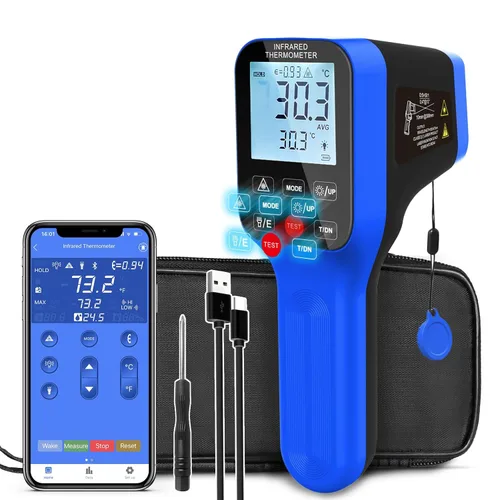 Pirómetro AI-1600APP, -58℉~2912℉ Pistola de termómetro de alta temperatura D: S=30:1 pistola de termómetro IR industrial láser dual con botones