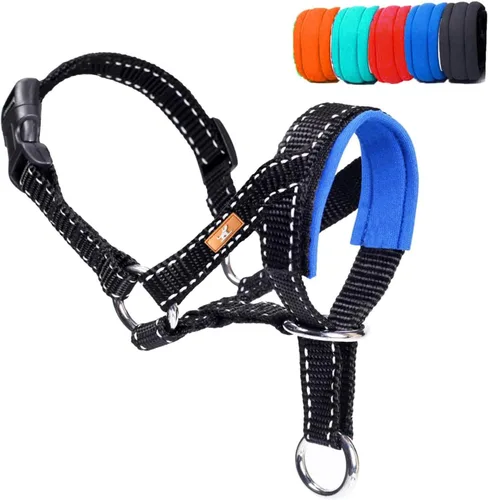 Miniatura 8 de Collar de cabeza de perro con tela reflectante, arnés ajustable para cabeza de perro para evitar tirones para perros pequeños, medianos y grandes