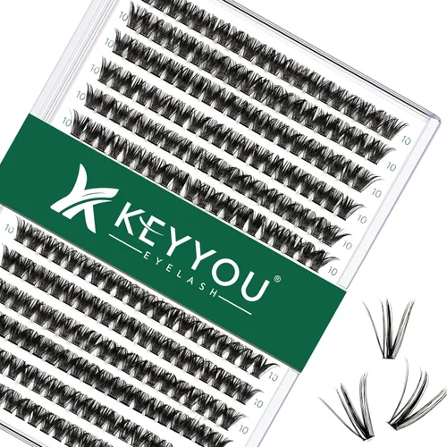Miniatura 44 de Kit de extensión de pestañas DIY KEYYOU 300 piezas, kit de racimos de pestañas con removedor de pegamento y aplicador, fácil de usar