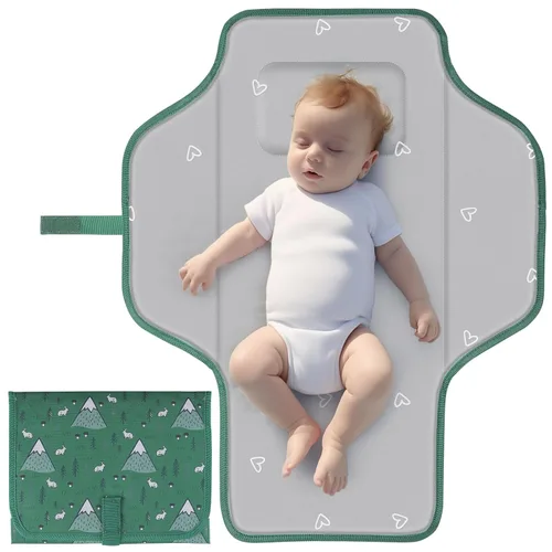 Cambiador de pañales portátil, impermeable, cambiador de bebé plegable, regalo esencial para recién nacidos (verde-conejo)