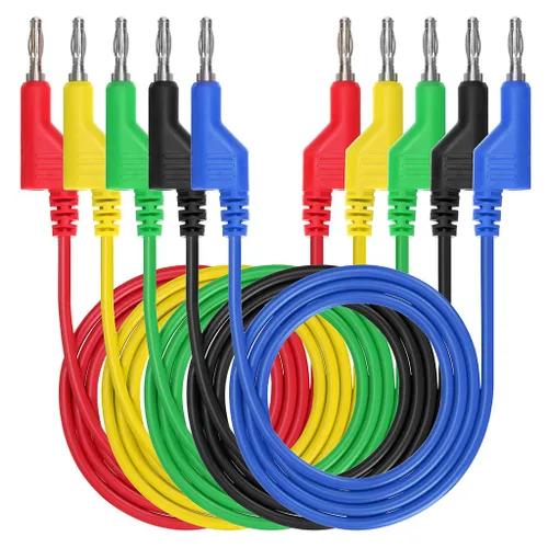 Sumnacon Juego de 5 cables de prueba de enchufe de plátano a plátano, cable de prueba apilable de 0.157 in para multímetro, cable de prueba